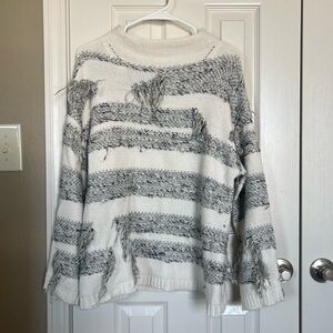 Lou & Grey Textured Gray and Cream Sweater w/Mock neck